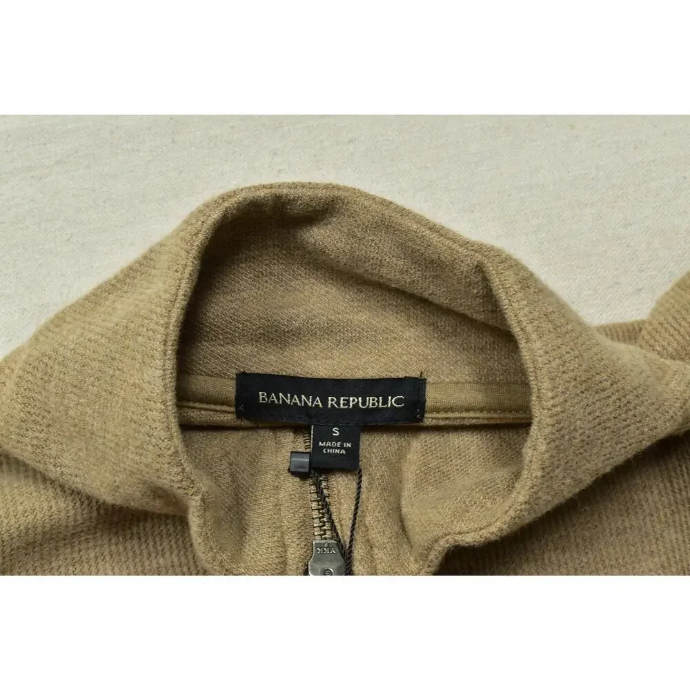 NEW Banana Republic Men's Size S Tan Waffle Quarter-Zip Pullover Sweater NWT